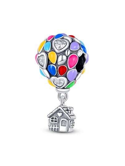 One Silver Plated Rainbow Hot Air Balloon Beaded DIY Jewelry Making Pendant, Suitable For Bracelet, Necklace – Mother's Day Jewelry Gift