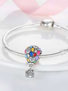 One Silver Plated Rainbow Hot Air Balloon Beaded DIY Jewelry Making Pendant, Suitable For Bracelet, Necklace – Mother's Day Jewelry Gift