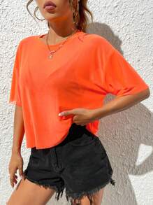 SHEIN PETITE Áo nữ cắt màu trơn Gợi cảm - trái cam - Xem 3