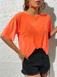 SHEIN PETITE Áo nữ cắt màu trơn Gợi cảm - trái cam - Xem 4