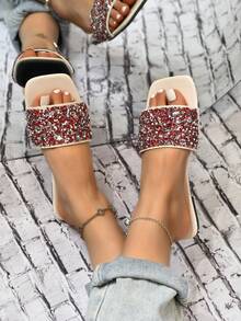女性水鑽裝飾玻璃魅力四射涼鞋 - 紅色 - 查看 1