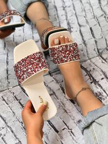 女性水鑽裝飾玻璃魅力四射涼鞋 - 紅色 - 查看 2