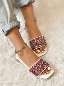 女性水鑽裝飾玻璃魅力四射涼鞋 - 紅色 - 查看 3