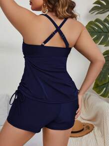 Swim Lushoire Summer Beach Plus Size Drawstring Side Tankini
