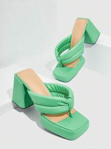 Xăng đan Cao gót Nữ màu trơn Đúng mốt - màu xanh lá - Xem 1