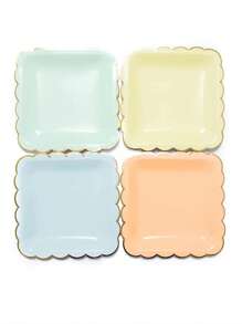 8 piezas/set Plato desechable desechable papel ribete en abanico para fiesta - Multicolor - Ver 1