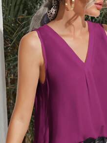 SHEIN Clasi Áo sơ mi nữ màu trơn Giải trí - Màu đỏ tím - Xem 5