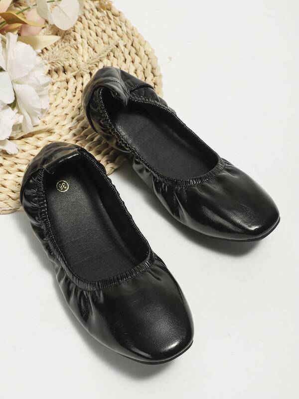 Women Metallic Ballets, Square Toe Glamorous Flats Black SHEIN UK