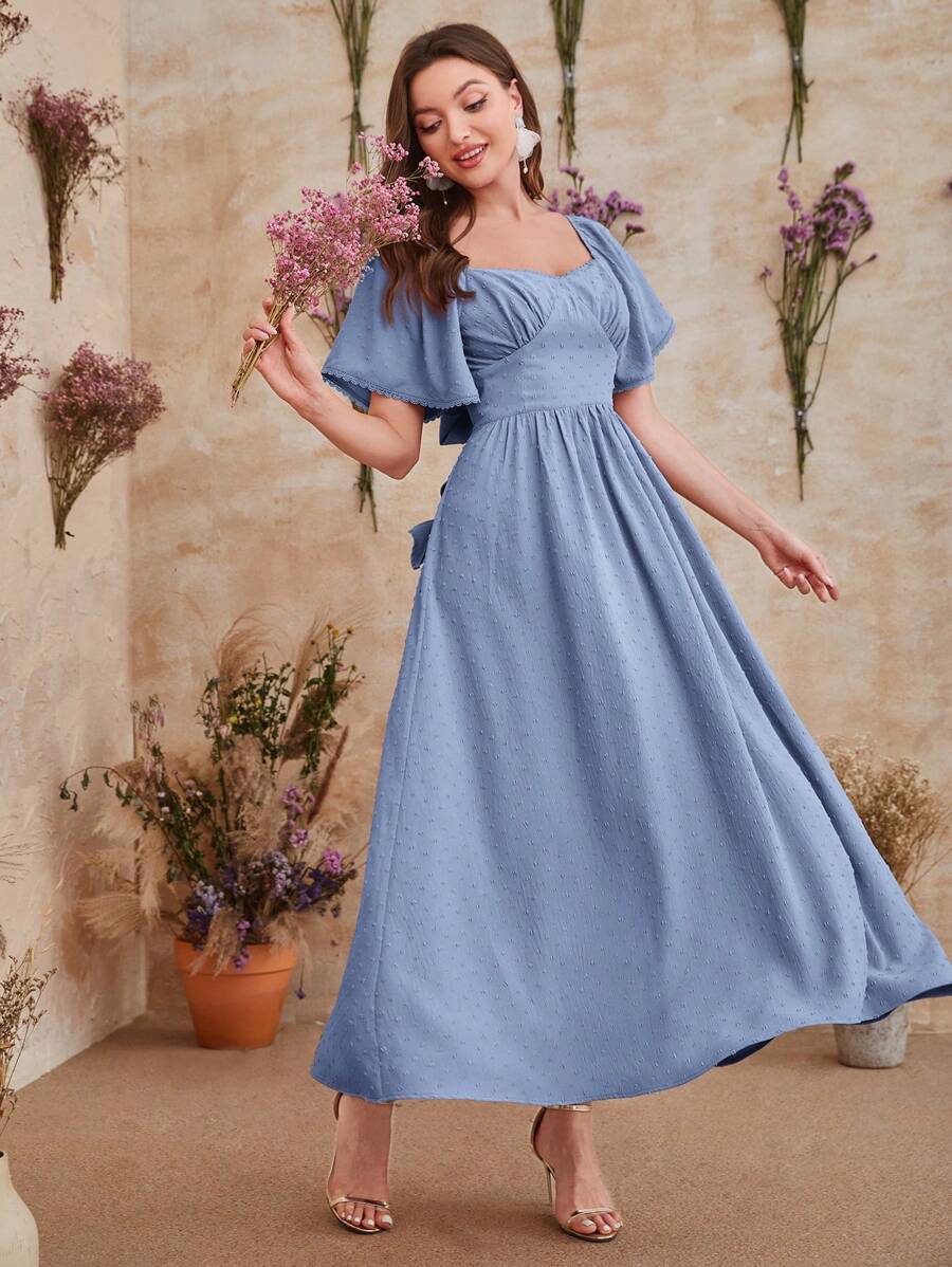 Mulvari Swiss Dot Butterfly Sleeve Dress - Baby Blue - View 1