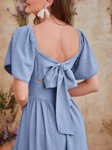 Mulvari Swiss Dot Butterfly Sleeve Dress - Baby Blue - View 4