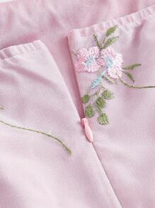 SHEIN MOD Floral Embroidery Puff Sleeve Dress - Baby Pink - View 3