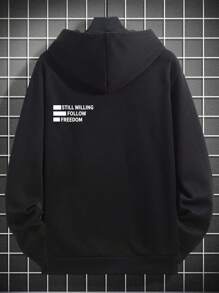 Manfinity Hypemode Men Letter Graphic Drop Shoulder Drawstring Hoodie - Black - View 2