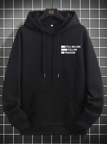Manfinity Hypemode Men Letter Graphic Drop Shoulder Drawstring Hoodie - Black - View 3