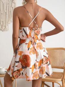 SHEIN VCAY Floral Print Ruffle Trim Cami Dress - Multicolor - View 2