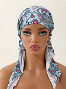 1pc Women Paisley Print Fashionable Long Tail Head Wrap For Daily Silk Bonnet Satin Bonnet