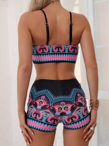 Graphic Print Shorts Tankini Summer Beach - Multicolor - View 7