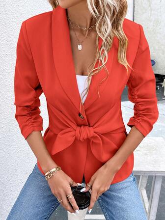 SHEIN Privé 青果領前打結西裝外套