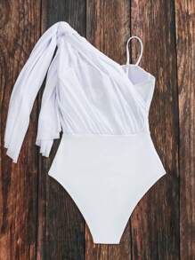 SHEIN Swim 兩穿高衩緊身上衣連體泳衣 - 白色 - 查看 8