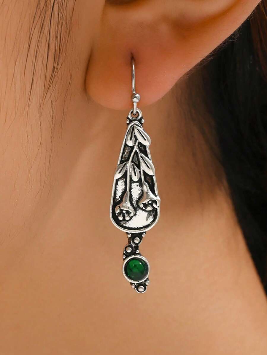 1對時尚鋅合金花細節耳墜適合女士日常裝飾 - 彩色 - 查看 1