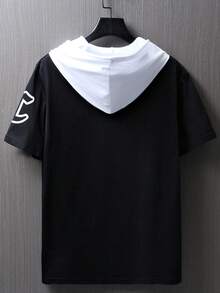 Aesthetic Post--Men Letter Graphic Drawstring Hooded Tee - Black - View 2