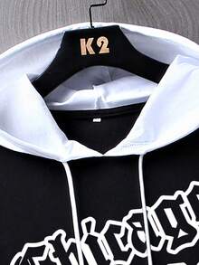 Aesthetic Post--Men Letter Graphic Drawstring Hooded Tee - Black - View 3