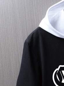 Aesthetic Post--Men Letter Graphic Drawstring Hooded Tee - Black - View 4