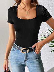 SHEIN Tall Solid Scoop Neck Tee Bodysuit
