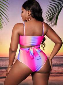 SHEIN Swim Curve Plus Size Ombre Crisscross Tie Back Bikini Set Summer Beach