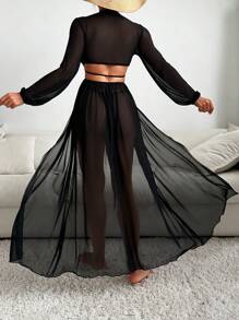 Selianne 腰部鏤空網紗罩衫連衣裙不附比基尼