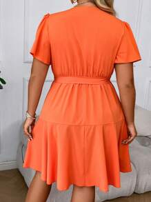 Calvaya Đầm Plus Size Thắt lưng Trọn gói màu trơn Giải trí - trái cam - Xem 2