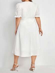 SHEIN Frenchy Đầm Plus Size Nút phía trước Tranh thêu màu trơn Giải trí - trắng - Xem 2