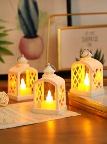 1pc Plastic LED Decoration Lantern, Retro Hollow Out Lantern Design LED Vintage Lantern For Party - Yellow - View 1