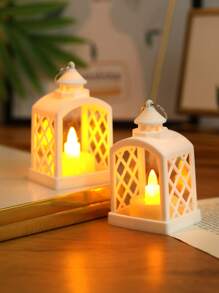 1pc Plastic LED Decoration Lantern, Retro Hollow Out Lantern Design LED Vintage Lantern For Party - Yellow - View 4