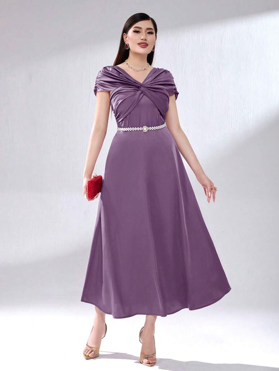 Modelyn 前扭結A字連衣裙不附腰帶 - 紫色 - 查看 1