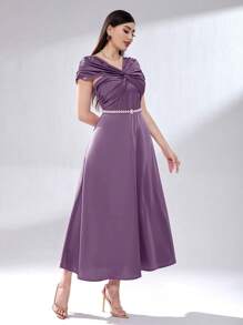 Modelyn 前扭結A字連衣裙不附腰帶 - 紫色 - 查看 5