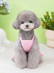 寵物衣服冰絲肩帶連衣裙,適用於狗和貓,春夏季禮服 - 粉色 - 查看 7