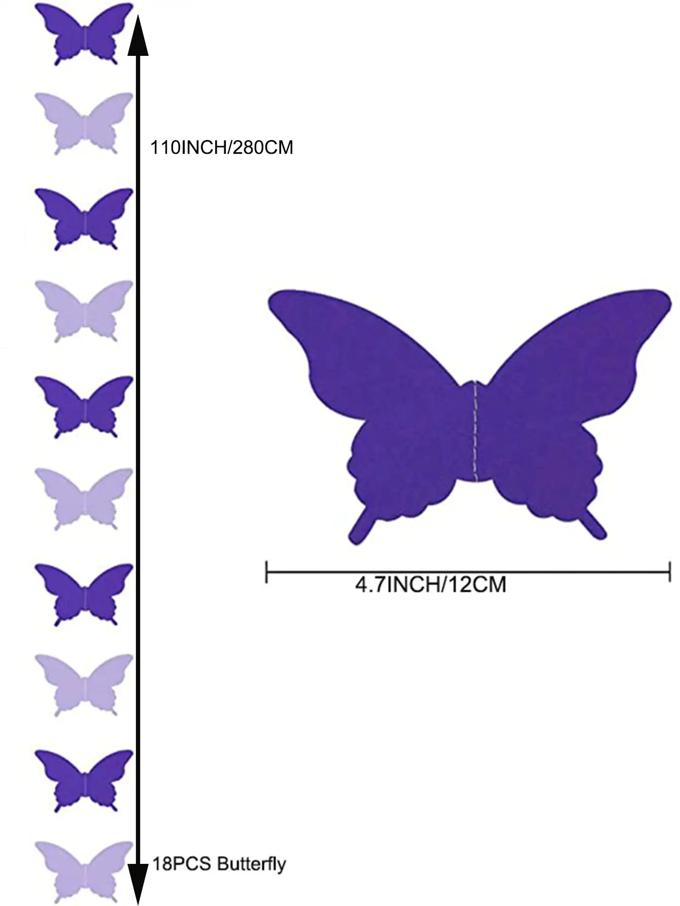 18PCS(110INCH/280CM) 3D Butterfly Banner Decorative Paper Garland For Wedding, Birthday & Theme Decor Hanging Garland Paper Bunting Banner Party Decorations Wedding Shower Home Decor,Christmas