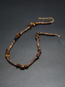 1入組波西m亞石頭串珠項鍊適合男士日常裝飾 - 咖啡 - 查看 3