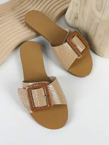 Phụ nữ có khóa trang trí Dép trượt nổi bằng da rắn, Dép da nhân tạo Thanh lịch - Màu be - Xem 2