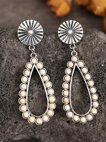 1對復古鋅合金綠松石裝飾水滴形耳墜適合女士日常裝飾 - 白色 - 查看 2