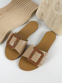 Phụ nữ có khóa trang trí Dép trượt nổi bằng da rắn, Dép da nhân tạo Thanh lịch - Màu be - Xem 7