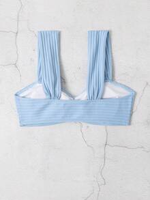 Top bikini liso fruncido - Celeste - Ver 3