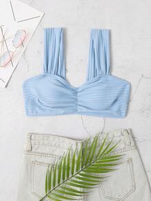 Top bikini liso fruncido - Celeste - Ver 4