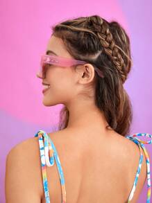 SHEIN X Care Bears 熊图案方形框架时尚眼镜可爱，情人节 - 粉色 - 查看 6