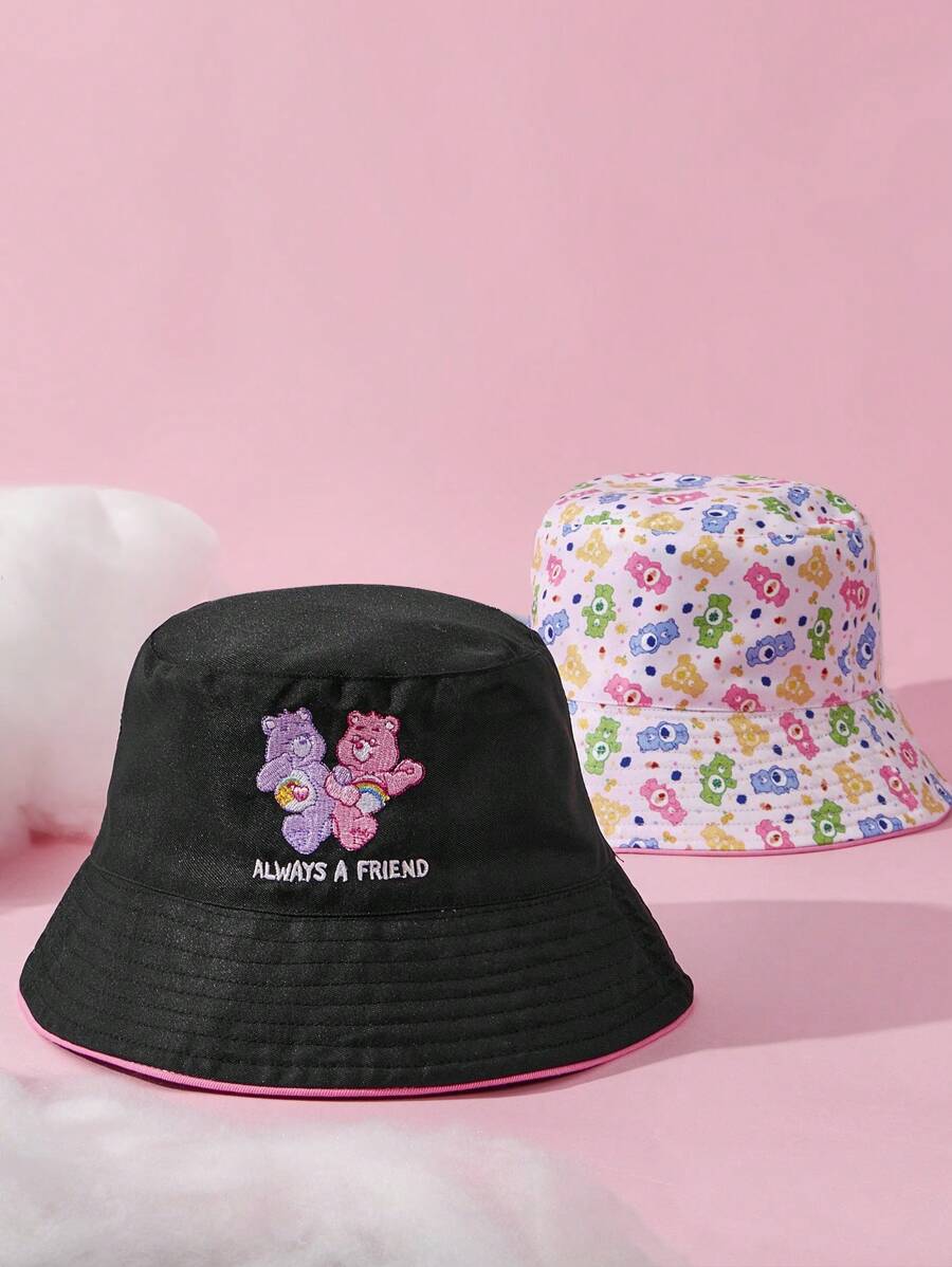 SHEIN X Care Bears Cartoon & Letter Embroidered Bucket Hat Cute - Multicolor - View 1