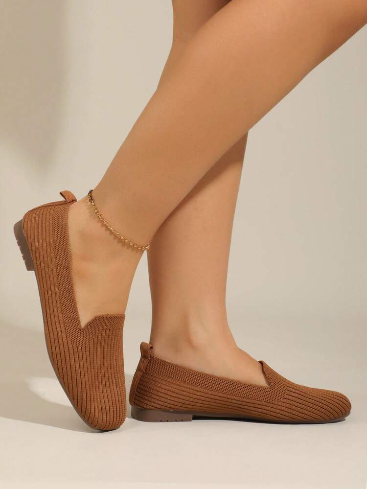 女性極簡風格一腳蹬優雅織物樂福鞋 - 棕色 - 查看 3
