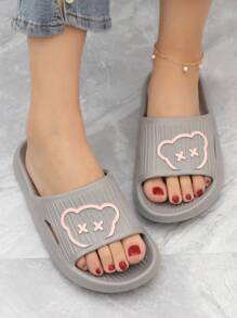 女性卡通圖案單帶學院乙烯-乙酸乙烯共聚物拖鞋 - 灰色 - 查看 2