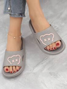 女性卡通圖案單帶學院乙烯-乙酸乙烯共聚物拖鞋 - 灰色 - 查看 4