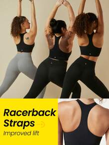 GLOWMODE StretchFit High-Stretch Adjustable Solid Racerback Sports Bra - Black - View 6