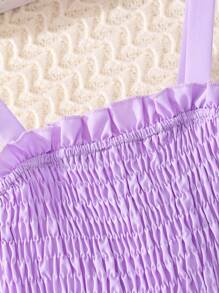 SHEIN Vestido Cami Acanalado Con Volantes Y Dobladillo De Bloques De Color Para Niña Adolescente